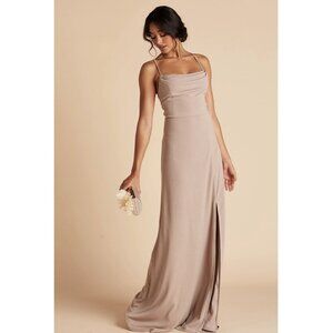 Birdy Grey Ash Crepe Bridesmaid Long Strappy Maxi Dress in Taupe Size XS